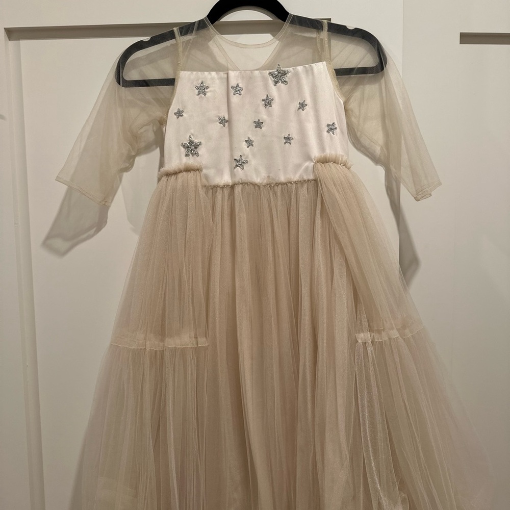 Anthropologie Cream and Silver Star Kids Formal Dress